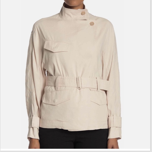 Women's Vince Drapey Belted Linen Blend Jacket Sand Glow Size SMALL Retail $445 - Picture 2 of 15